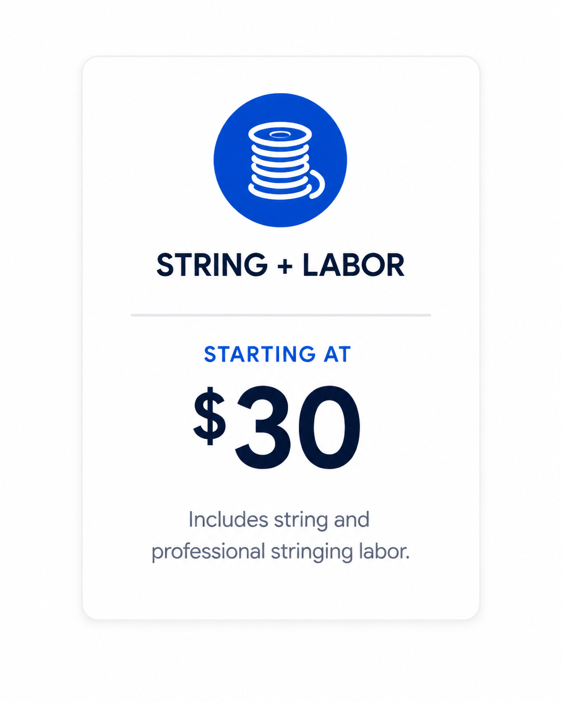 Advertisement for string and labor services starting at $30, includes string and professional string labor.
