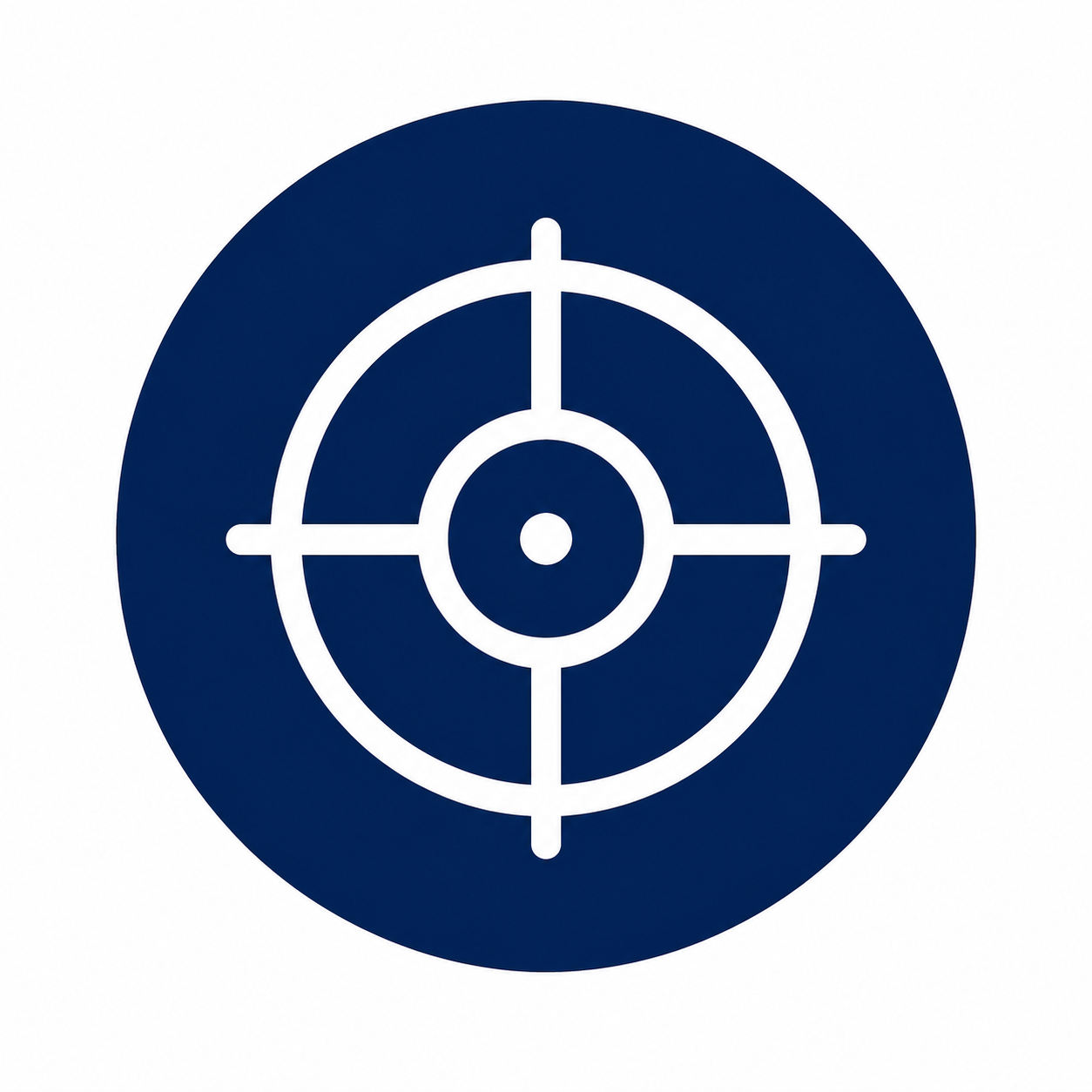 White bullseye icon on a navy background representing precise tennis racquet measurement and targeted customization.