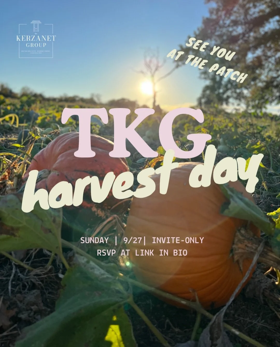 Only 3 days away! 

Join us at the patch this Sunday, 9/27! Pick your perfect pumpkin and enjoy a tractor ride, food truck, beer and wine, and some fun fall crafts.

This invite-only event is a relaxed, festive afternoon designed to celebrate you and
