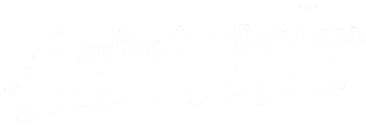 Text that reads "A softer landing near Auckland Airport" with small illustrations of birds.