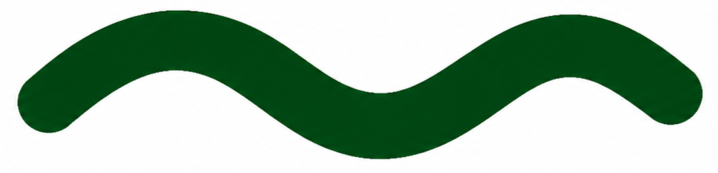 A green curved shape resembling a snake or a twisted ribbon.