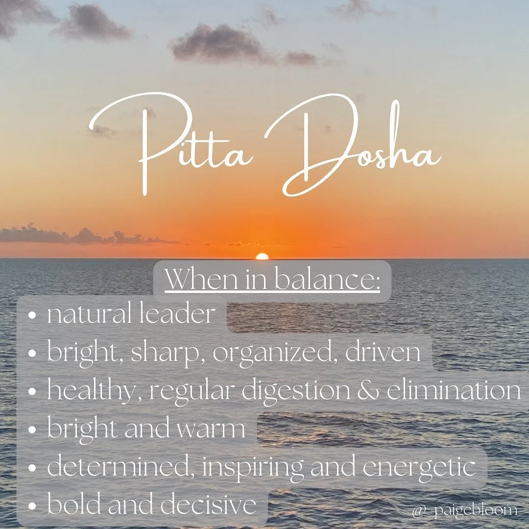 Ahh Pitta. How I know you well. In my experience, pitta qualities and behaviors are praised and coveted in our society&hellip; for better or worse. It&rsquo;s great to be driven, motivated, task oriented and a leader.. but at what cost?

We need thes