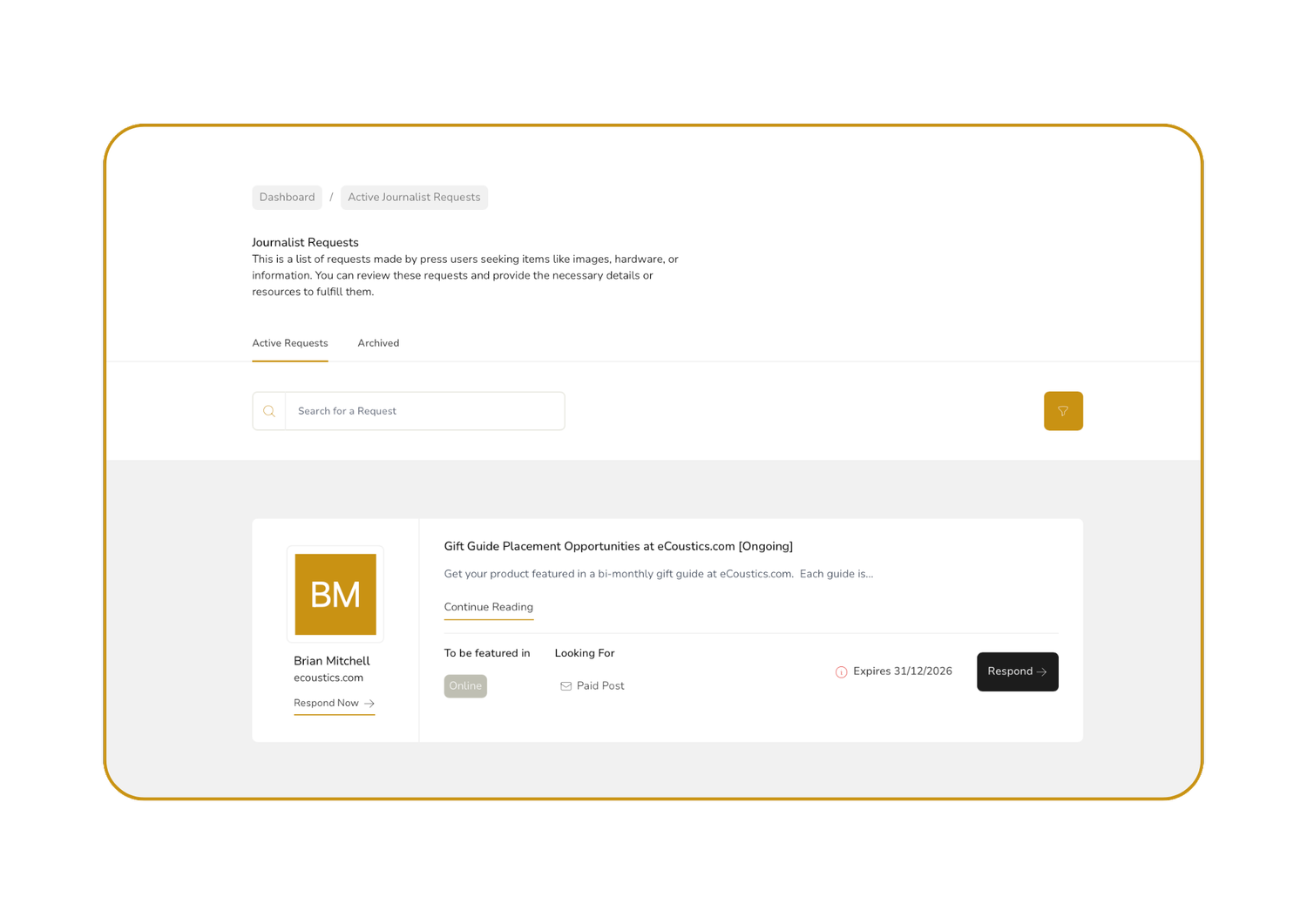 Journalist request feed preview