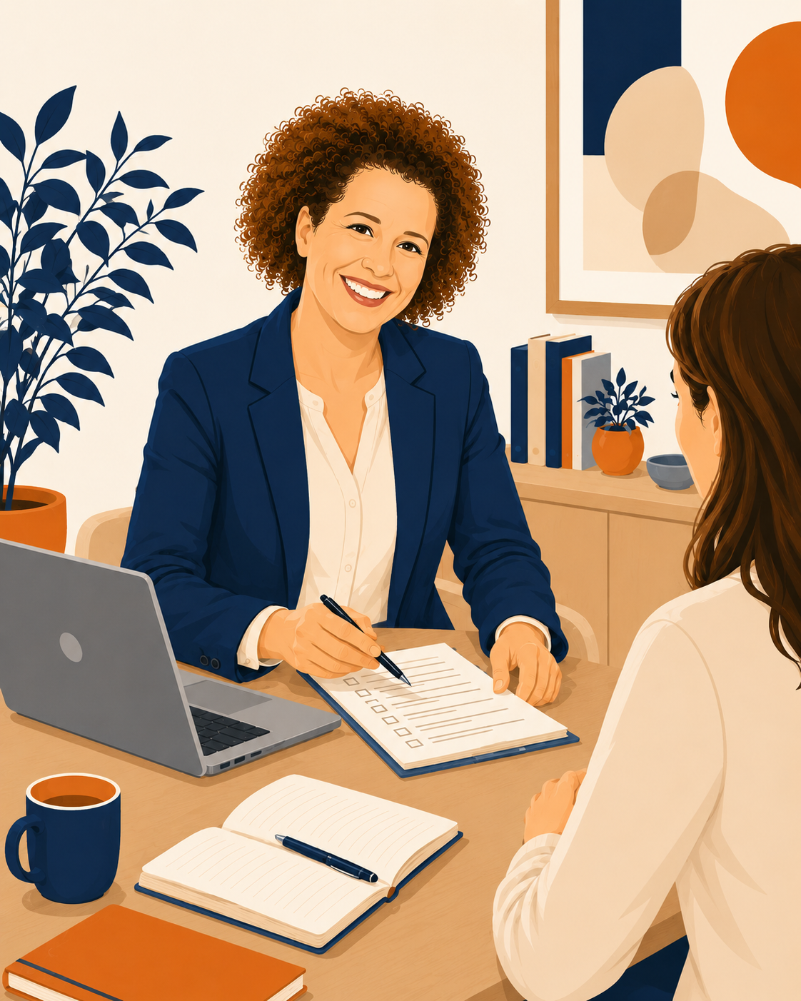 Interim HR-professional in gesprek met medewerker, ondernemer over tijdelijke HR-ondersteuning