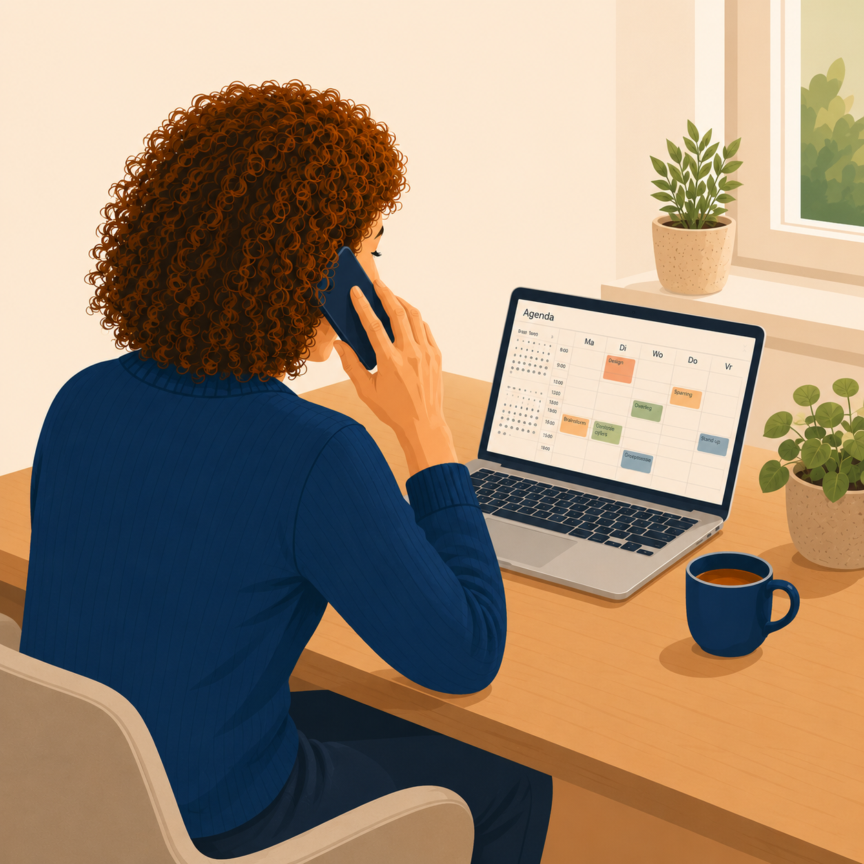 HR-professional telefonisch in gesprek tijdens het plannen van een kennismaking