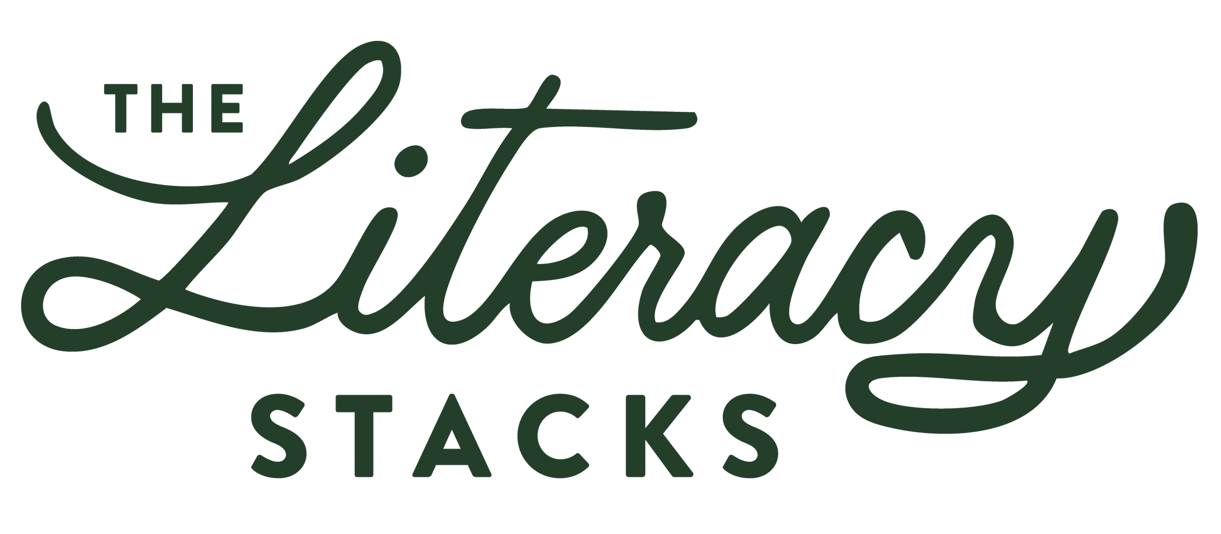 The Literacy Stacks logo with the words "The Literacy Stacks" in stylized script and block letters in dark green.