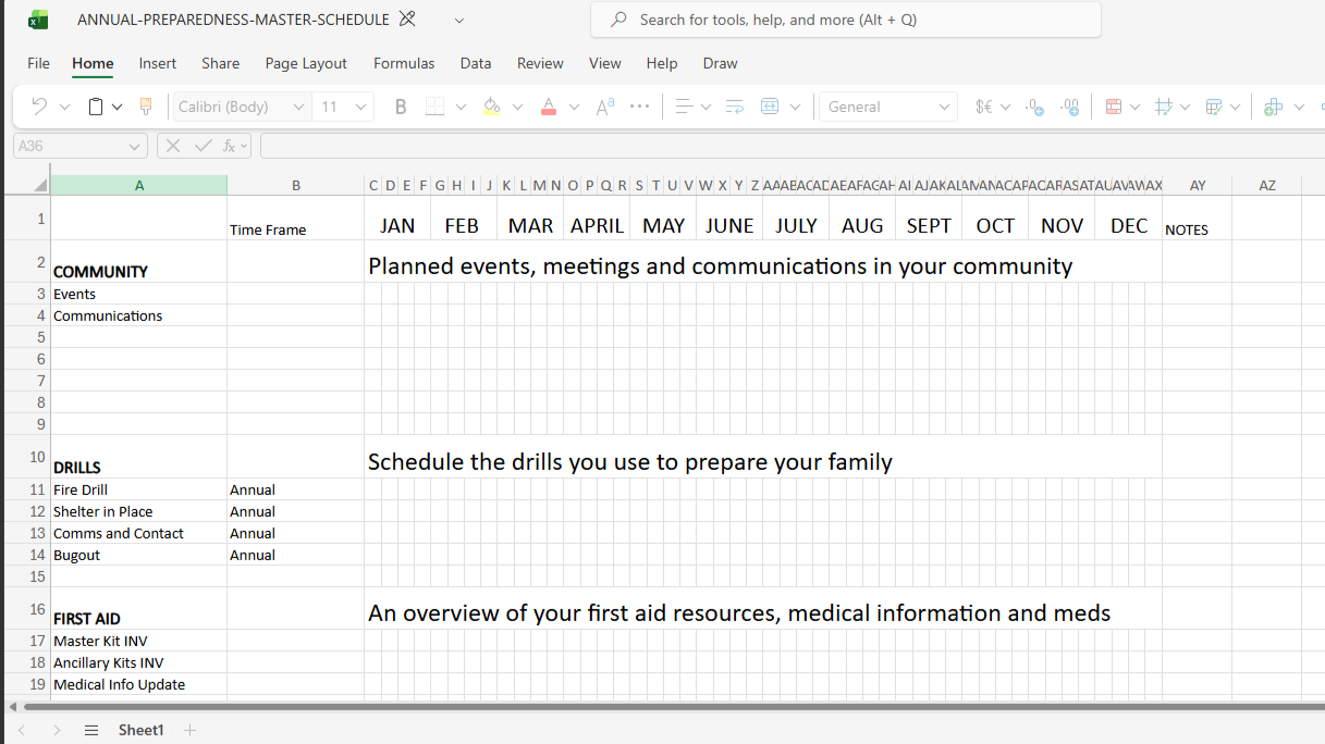Annual Preparedness Master Schedule