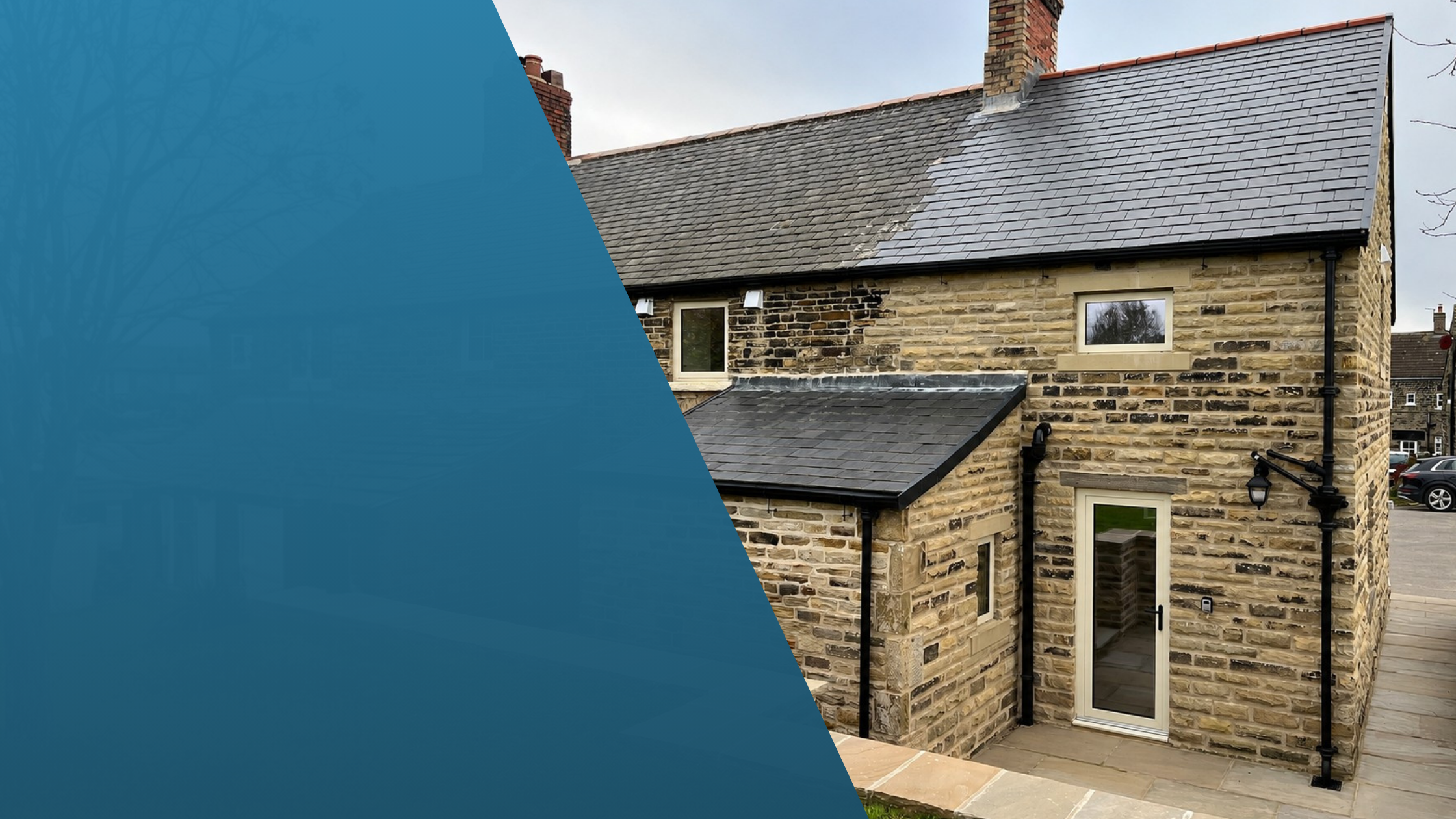 Double storey side extension completed in natural stone to match the original Yorkshire property.