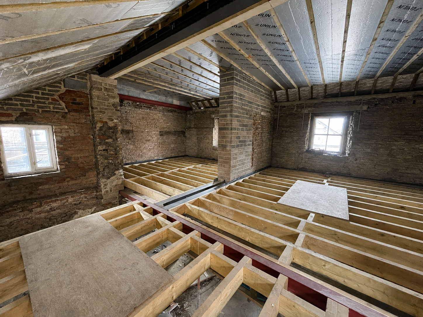 New first-floor structure installed as part of the apartment conversion.