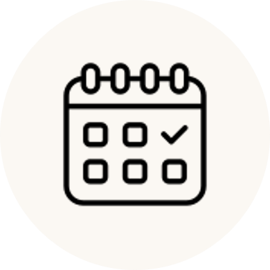 Calendar icon with a checkmark, indicating a scheduled event.