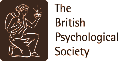 Logo of the British Psychological Society featuring a line drawing of a seated woman holding a sphere.