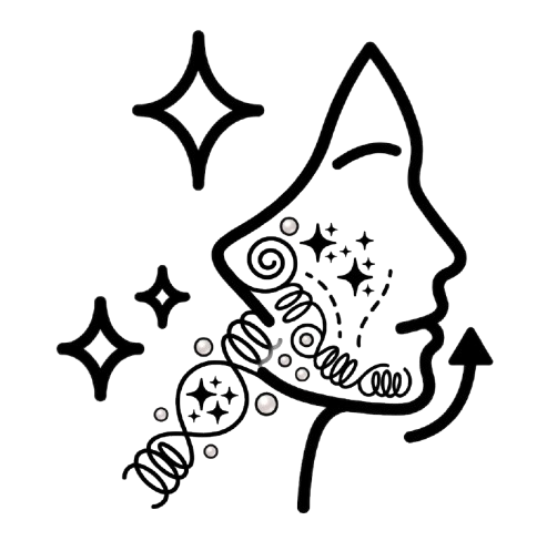 Stylized illustration of a person's profile with cosmic elements, stars, and a spiral galaxy in the hair, surrounded by sparkles.