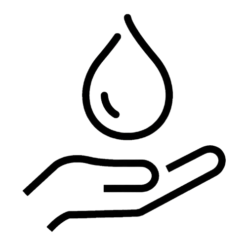 Icon of a hand holding a water droplet.