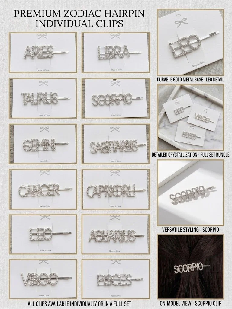Silver Zodiac Hair Clips