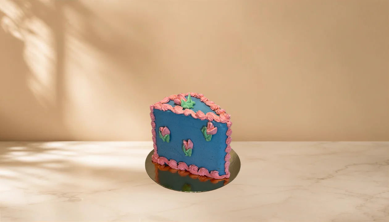 Pink and blue tulip slice cake
