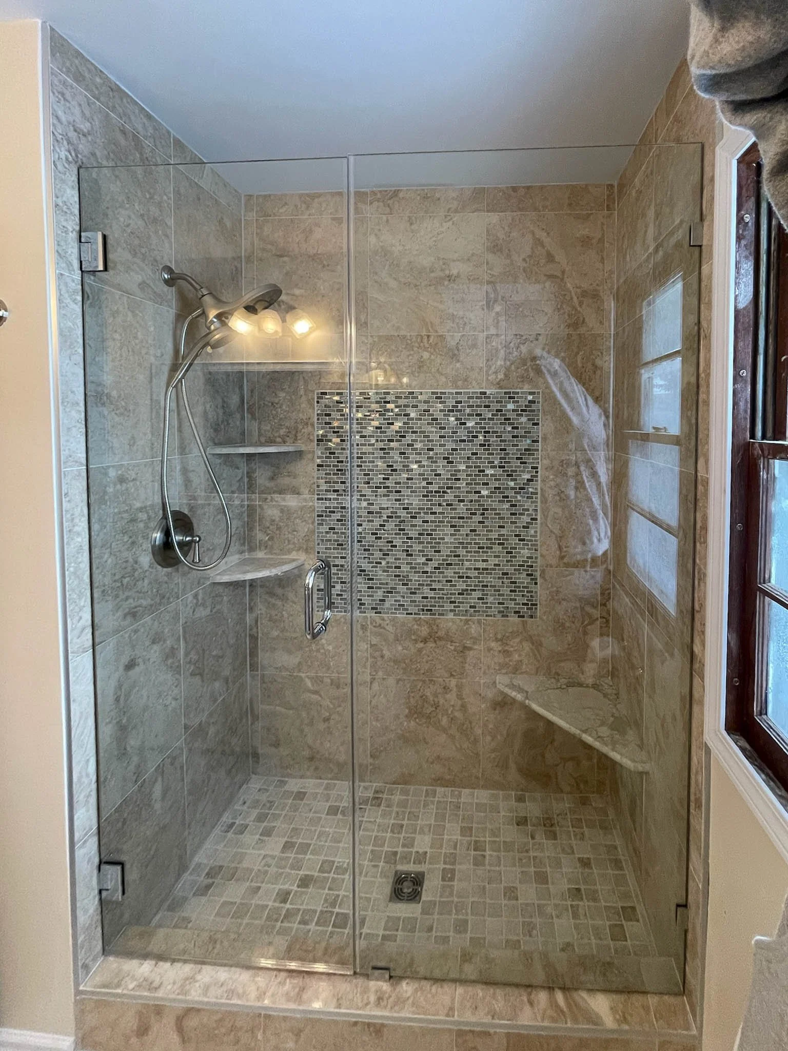 Custom Shower With Tile & Shelves