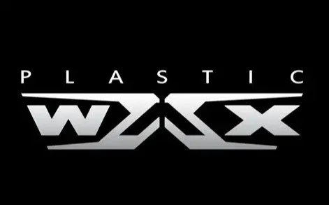 Logo for the movie 'Plastic Wax' with bold, stylized text on a black background.