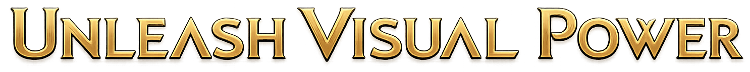 Text that reads 'Unleash Visual Power' in gold 3D letters on a black background.