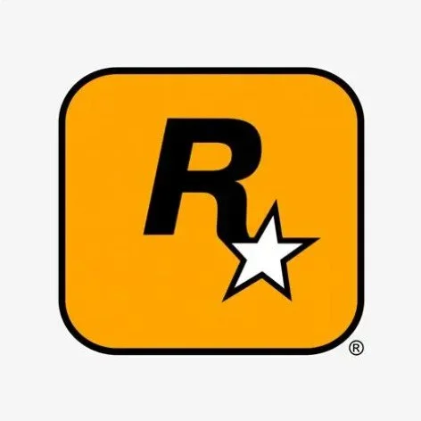 Rockstar Games logo with a yellow background, black border, and a black letter R with a white star.