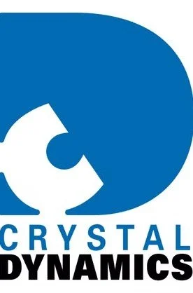 Logo of Crystal Dynamics featuring a stylized letter 'C' and 'D' in blue with the company name underneath