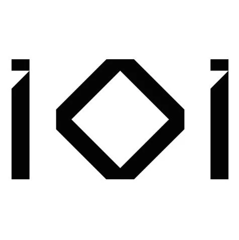 The image shows a black geometric design with a diamond shape in the center, flanked by vertical lines on either side, resembling a stylized database symbol.