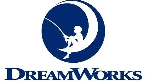 DreamWorks logo featuring a boy fishing on a crescent moon.