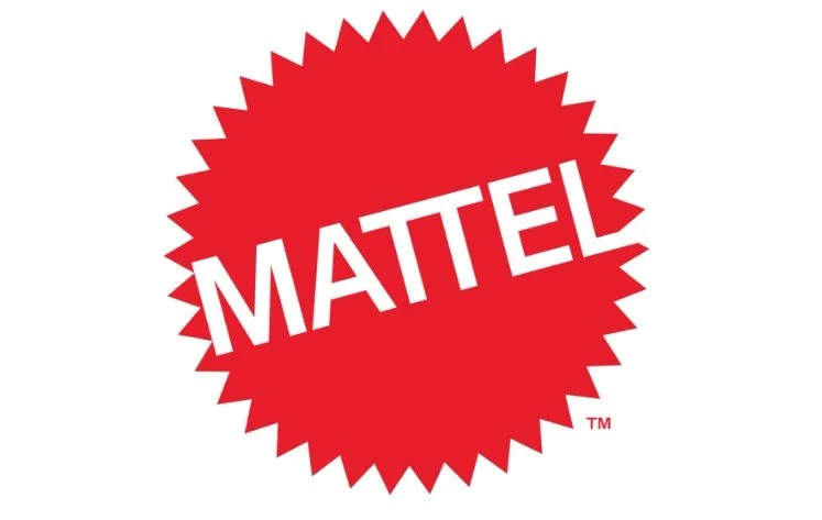 Mattel logo in a red starburst shape.