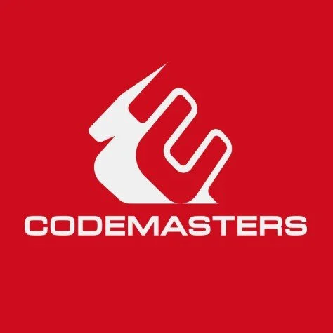 Logo of Codemasters featuring a stylized white devil head on a red background with the word "CODemasters" below.