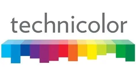 Technicolor logo with a multicolored pixelated design.