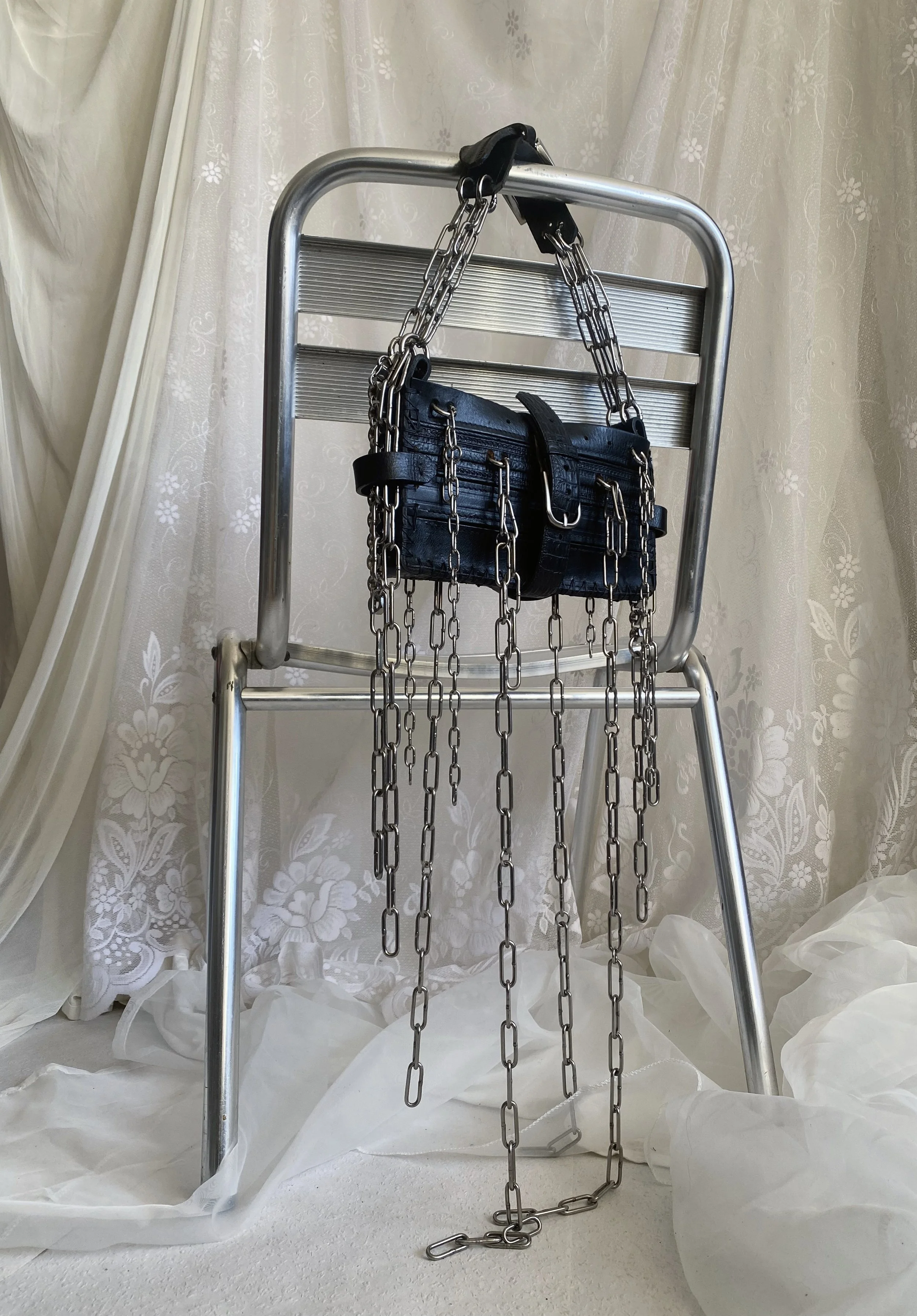 CHAINFALL 01 - Heavy Duty Leather Handbag with Extra Long Chain Charms