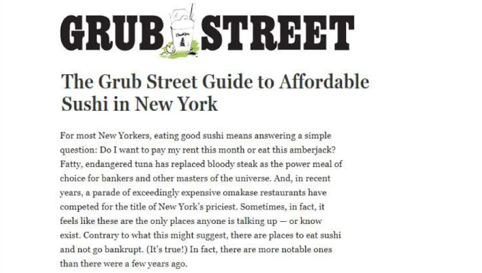[Grub Street] The Grub Street Guide to Affordable Sushi in New York