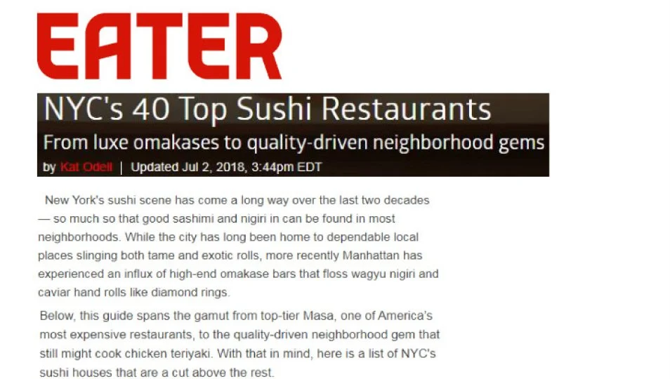 [EATER] NYC’s 40 Top Sushi Restaurants