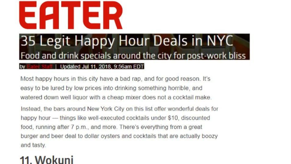[EATER] 35 Legit Happy Hour Deals in NYC