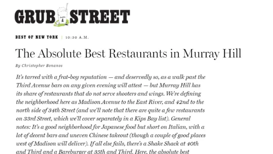 [Grub Street] The Absolute Best Restaurants in Murray Hill