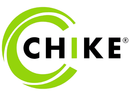 Logo with a green curved arrow circling the word 'CHIKE' in black and green letters.