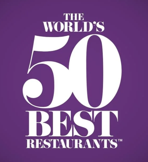 The World's 50 Best Restaurants logo recognizing leading restaurants worldwide and Alinea as N. Americas #1 restaurant during Mike Bagale's tenure as Executive Chef.
