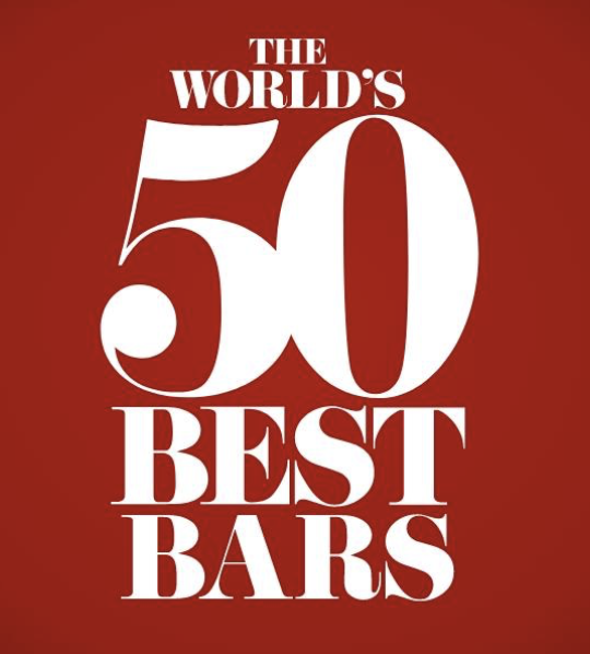 The World's 50 Best Bars logo recognizing Sip & Guzzle among North America's leading cocktail bars.