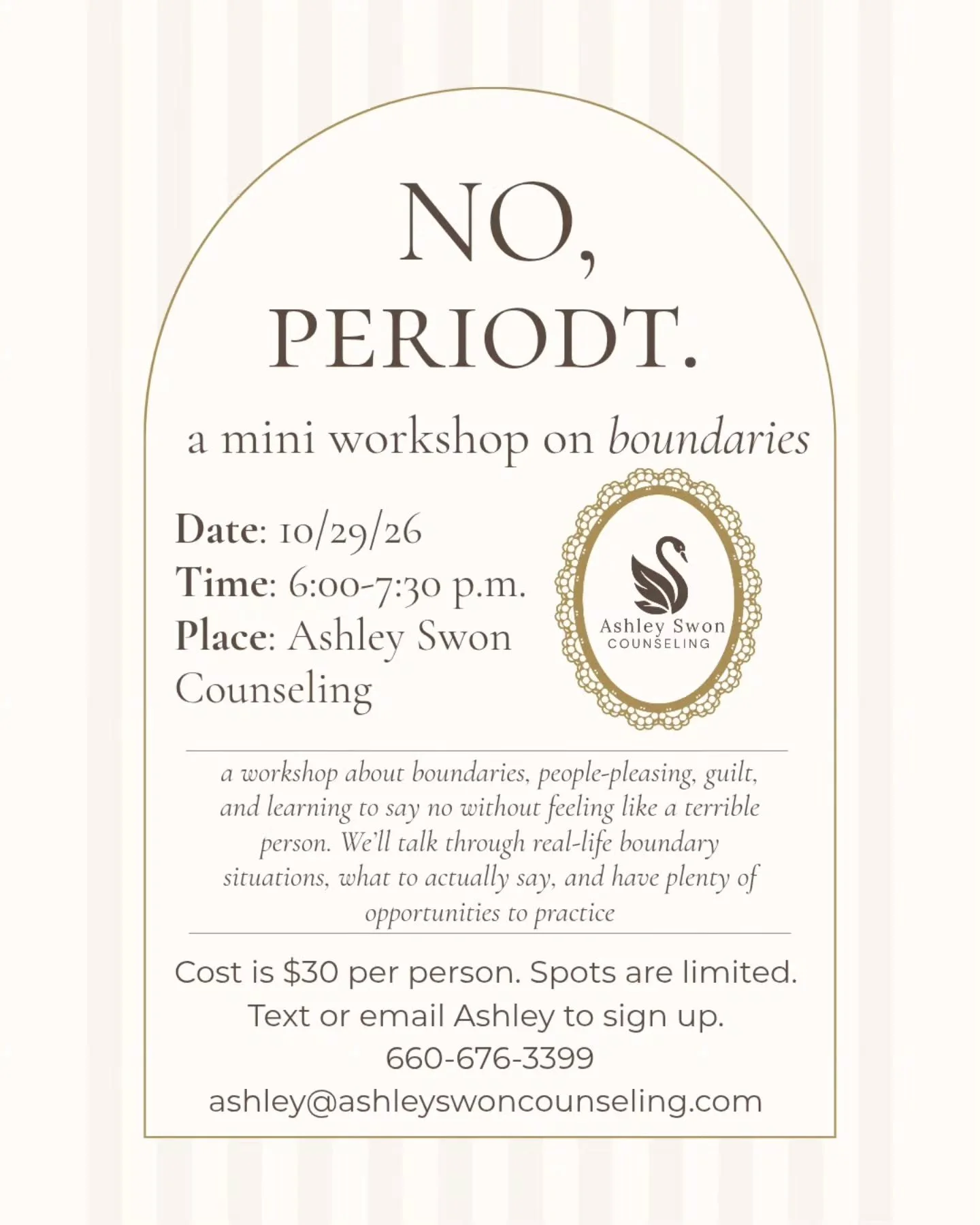 ⚠️ NEW DATE ALERT ⚠️

I messed up and double-booked myself. 🤦&zwj;♀️ This event will now be held Thursday October 29th which gives you a whole extra week to sign up! Text, email, or click the link in my bio to register. 

#boundaries #fayettemo #wor
