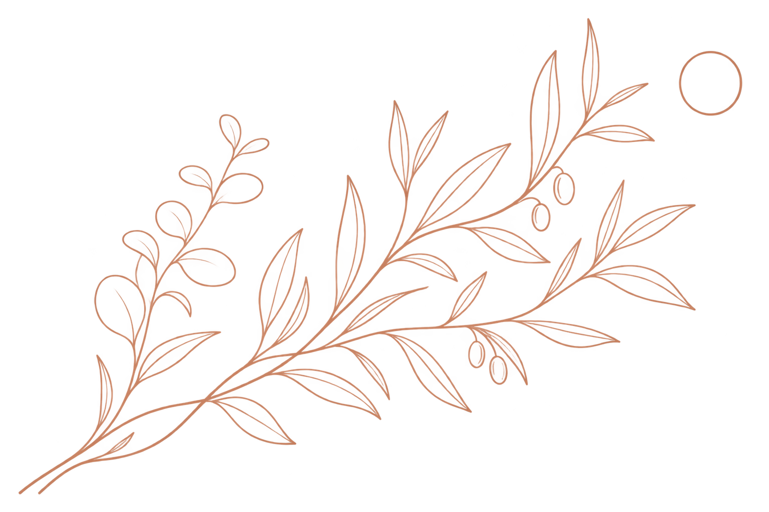 Une branche décorative avec des feuilles, en ton rose nude, stylisées et transparentes.