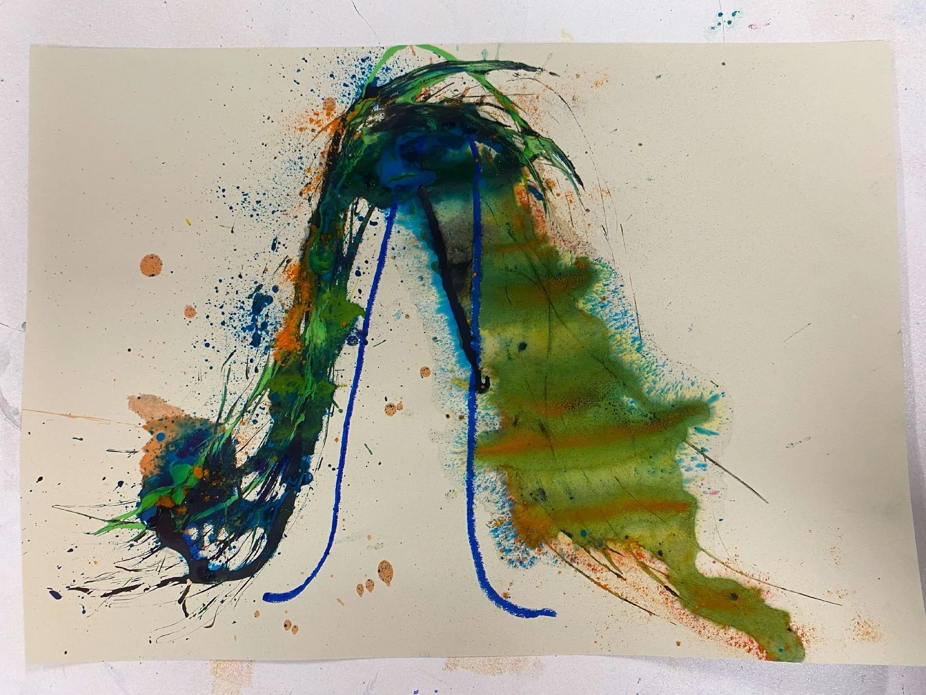 An expressive mixed media painting.