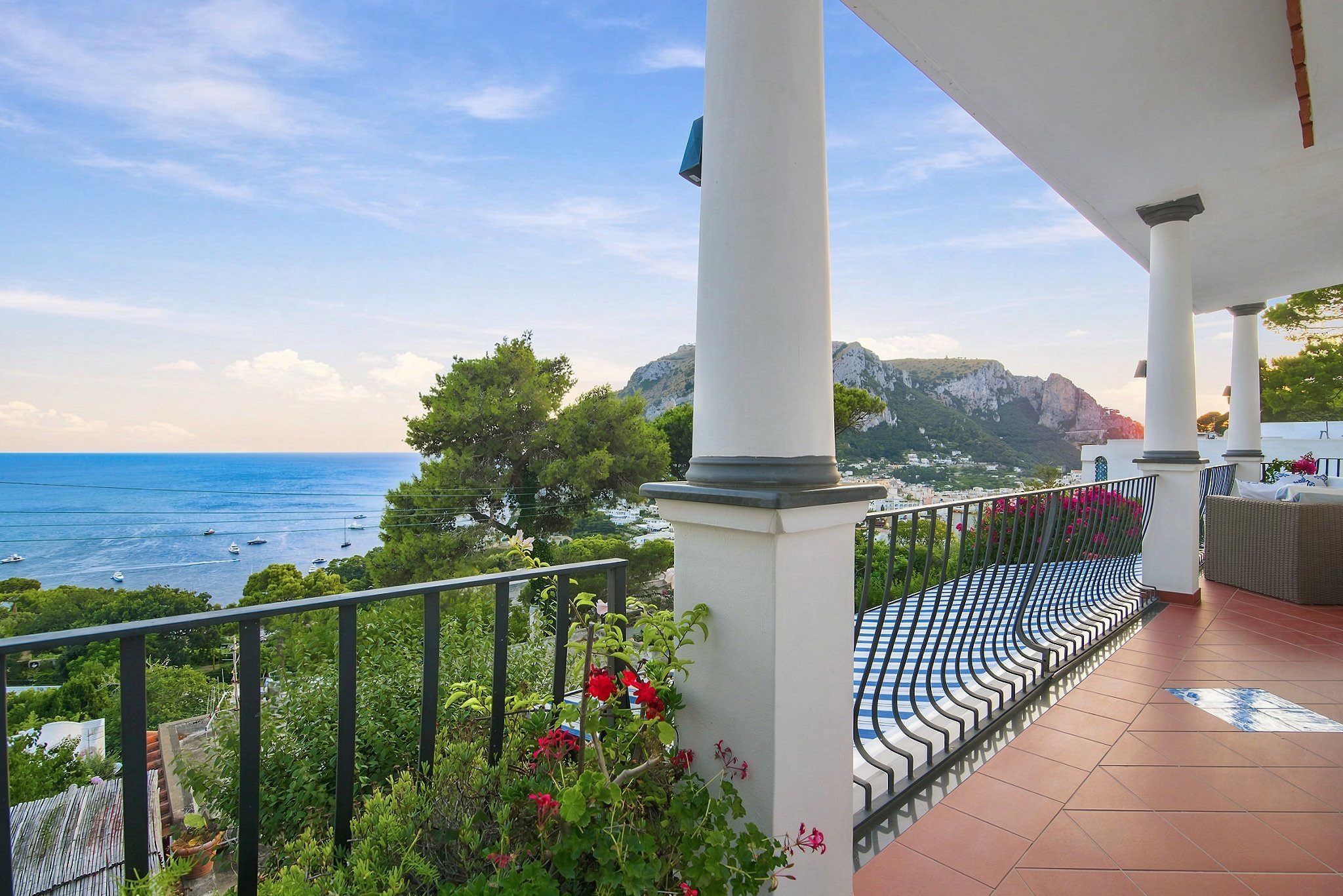 Luxury sea view balconies at Marvelous Capri vacation rental overlooking the ocean.
