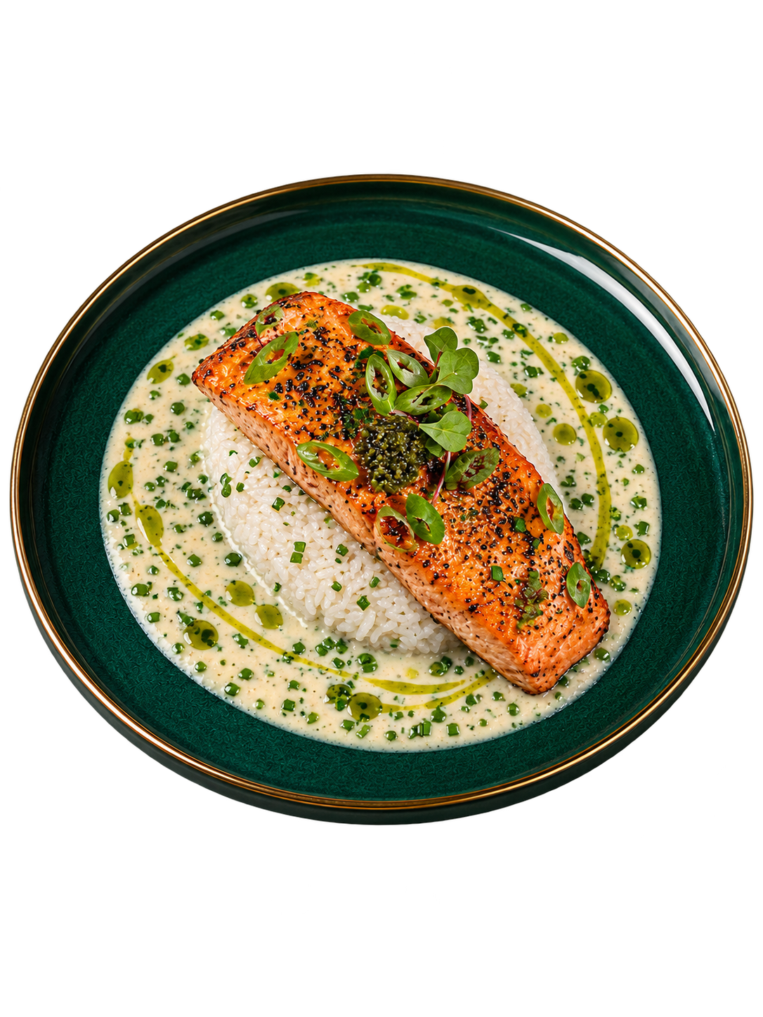 Wild Line Caught Salmon with herb and garlic cream sauce