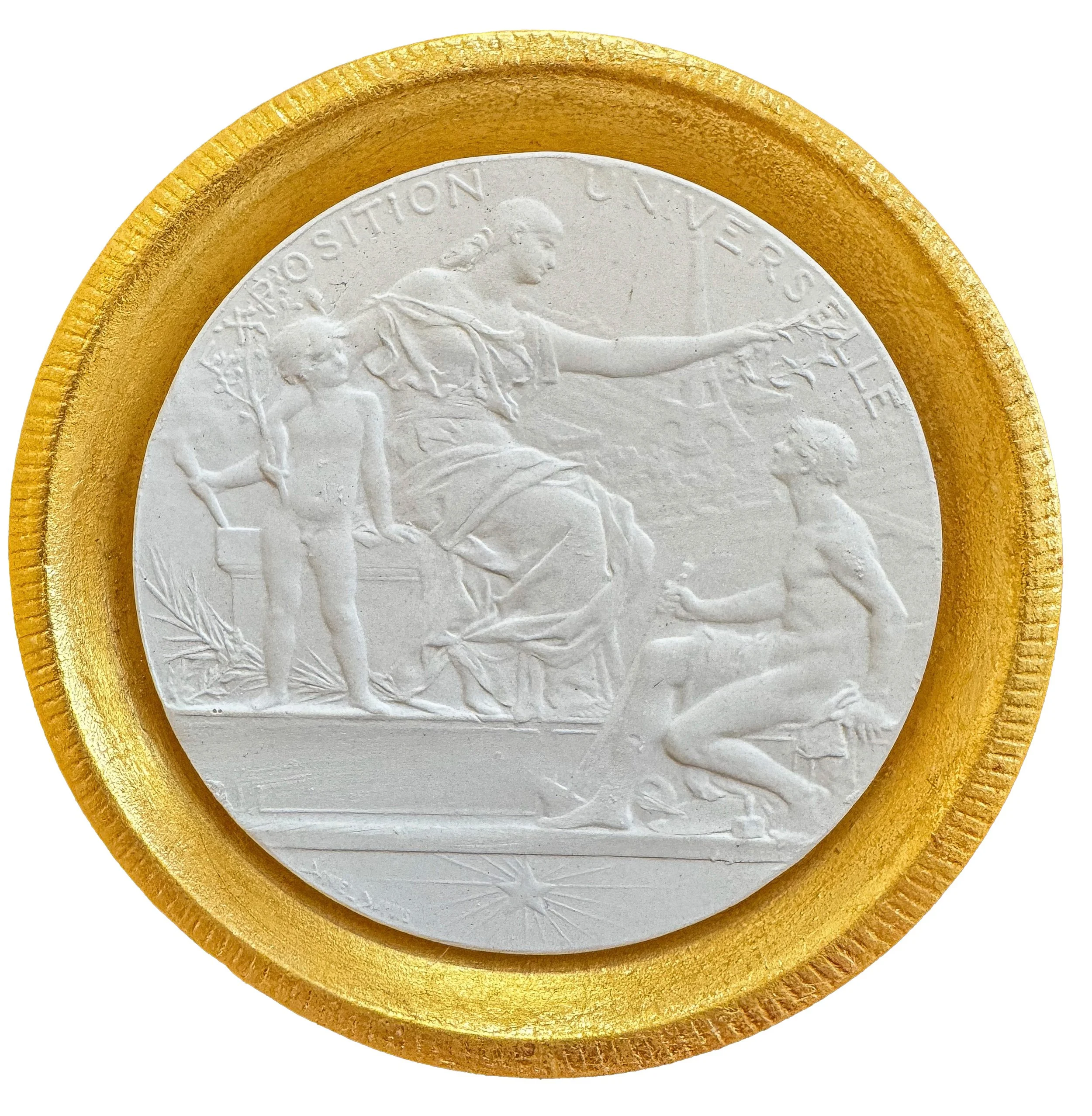 Close-up of a silver US quarter dollar coin with a gold-colored circular border or frame around it.