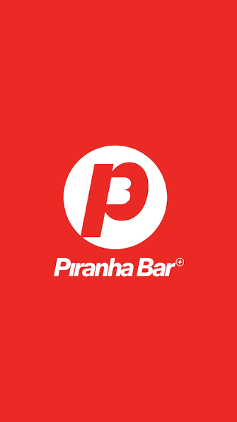 Red background with a white circle and bold letter 'P' inside, along with the text 'Piranha Bar' underneath.