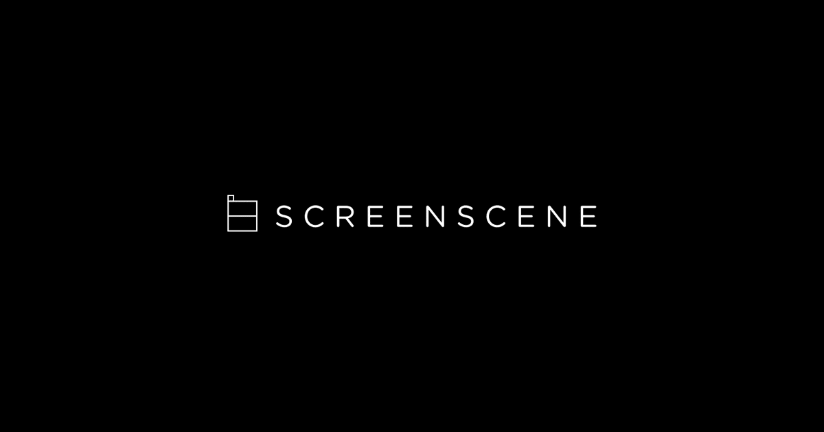 Black screen with a white logo and the text 'SCREENSCENE'