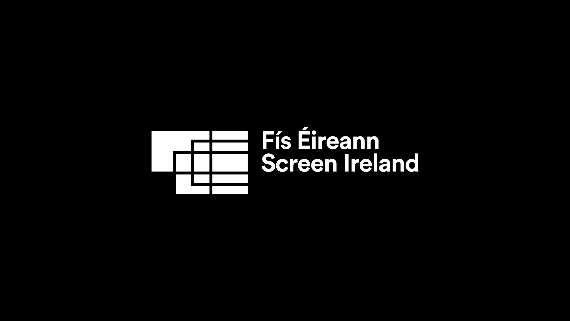 Logo of Fís Éireann Screen Ireland on a black background with white text and graphic.