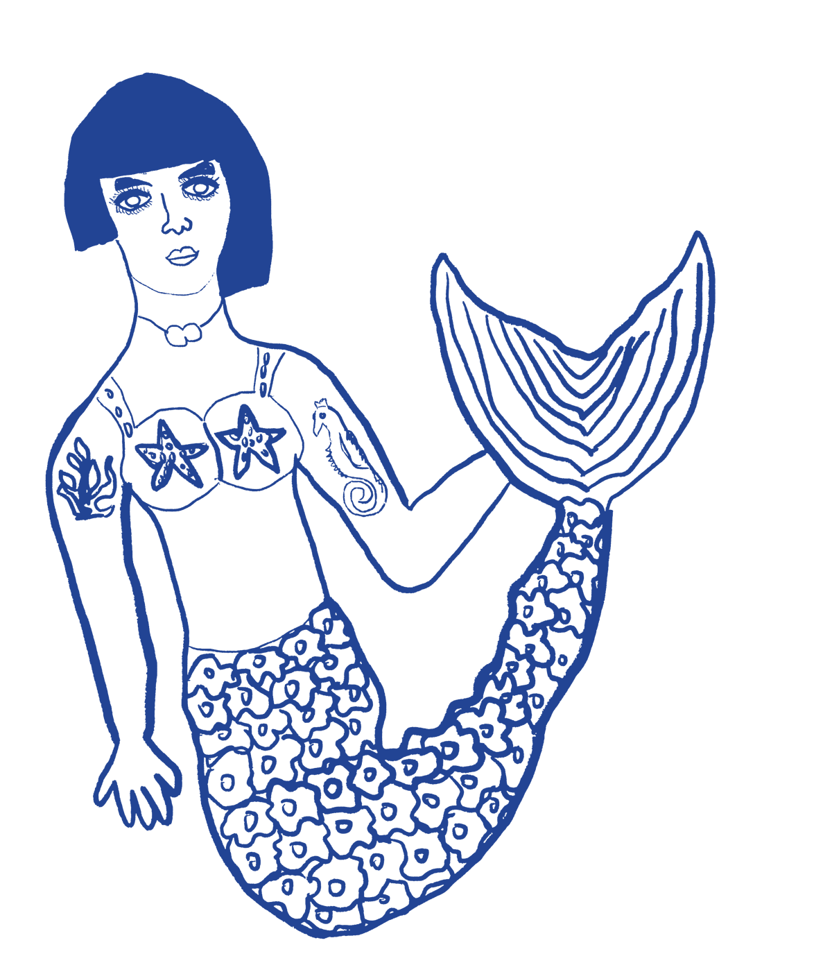 A whimsical mermaid drawing inspired by pop-art motifs by Studio Victoria Louise.