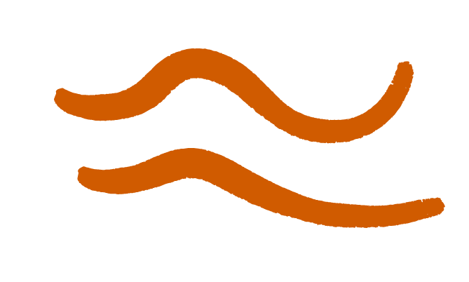 Two brown curly lines on a black background.