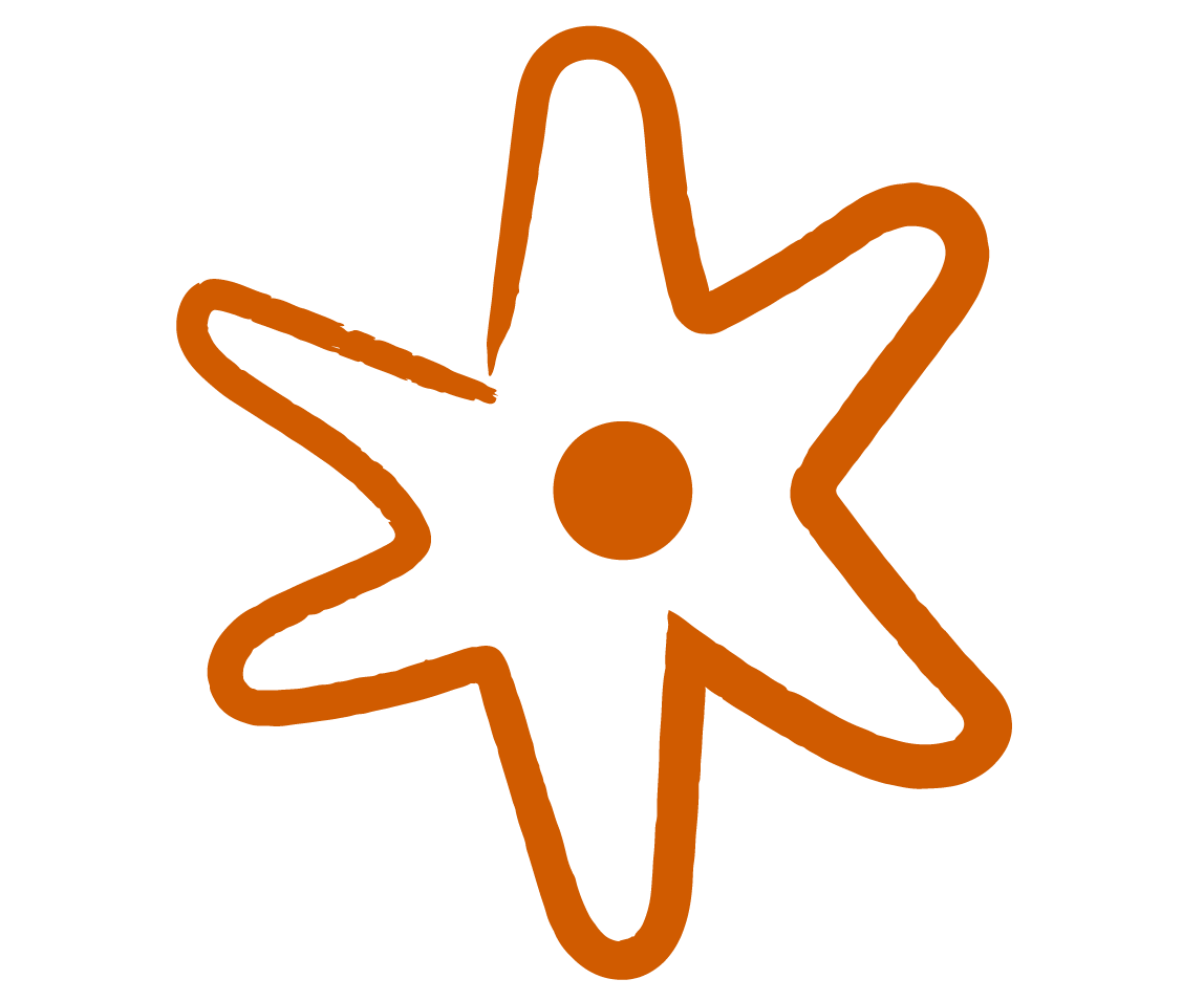 A simple illustration of a five-pointed star with a circle in the center, drawn with a thick brown outline.