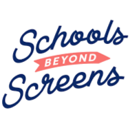 Logo with the words 'Schools Beyond Screens' in blue and red